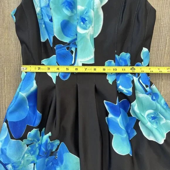 Calvin Klein Blue Black Sleeveless Floral Fit & Flare Cocktail Dress Sz 8 Spring - Picture 9 of 11